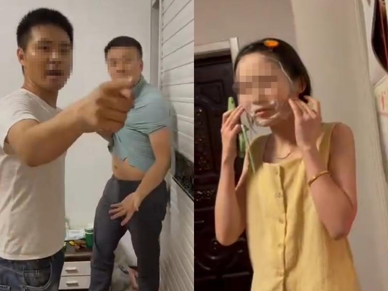 先生登門抓包小王藏娘家,但出軌的人妻卻一臉不在意繼續敷面膜。(翻攝自微博)