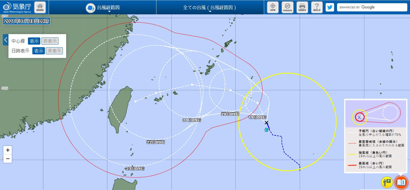 根據日本氣象廳預測，烟花恐成為穿心颱。（翻攝自日本氣象廳）