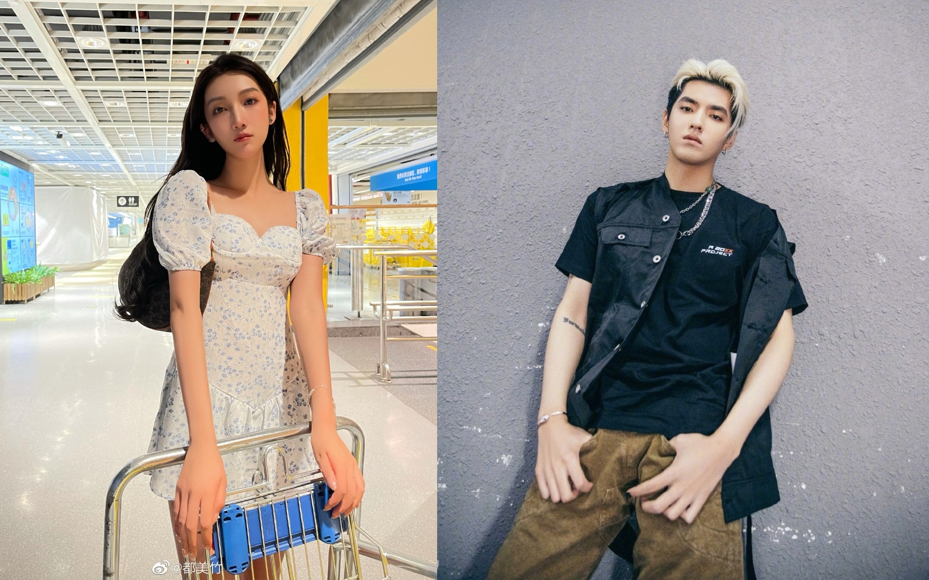 吳亦凡(右)被判刑13年+限制出境。舉報他的都美竹(左)今在微博發長文。(翻攝都美竹、吳亦凡微博)