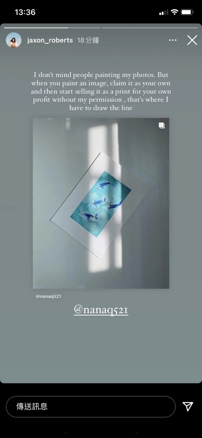 澳洲攝影師羅伯特發文標記NanaQ。（翻攝自jaxon_roberts IG）