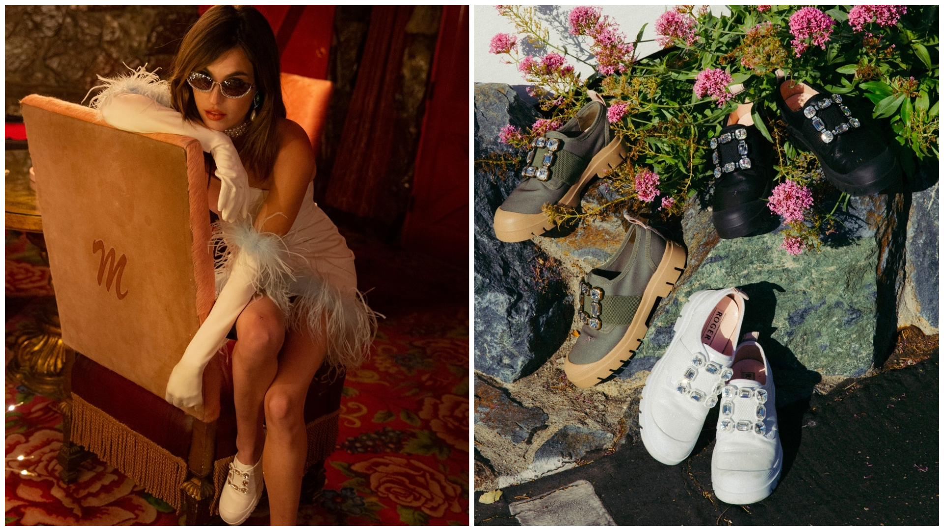 美國歌手Rainey Qualley演繹ROGER VIVIER新款Walky Viv'，率性不羈又帶點華麗的個性，與這雙鞋互相輝映。（ROGER VIVIER提供）