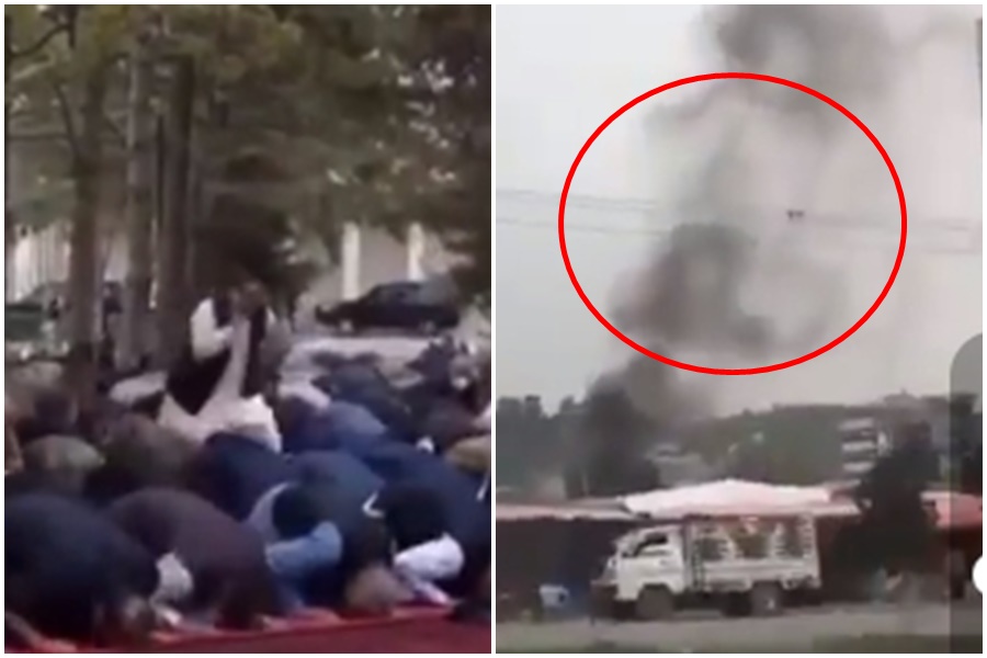 阿富汗總統府附近遭受火箭攻擊，某位官員聽聞驚天巨響後，倉皇逃走。（翻攝自Insider Paper／RawNews1st推特）