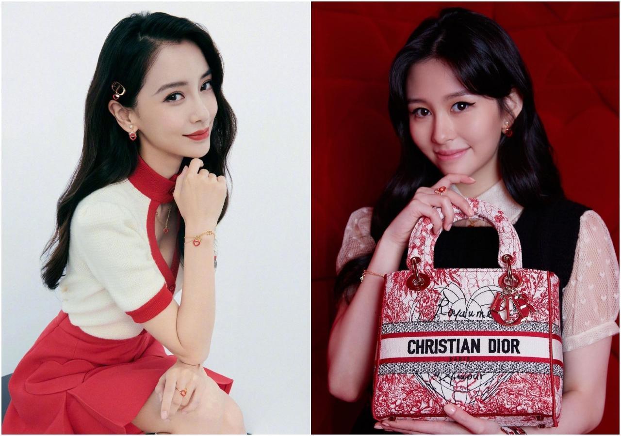 (左起)Angelababy、沈月分別演繹DiorAmour膠囊系列。(合成照片)(DIOR提供)