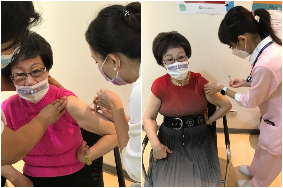 前副總統呂秀蓮打兩劑AZ疫苗，第一劑是5月份自費接種（左圖），第二劑則是7月20日施打（右圖）。（翻攝自呂秀蓮臉書）