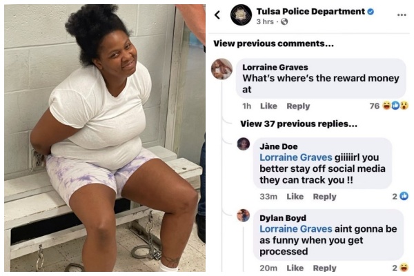 美國女子格雷夫斯被警方通緝後，竟留言詢問「懸賞獎金是多少？」（翻攝自Tulsa Police Department）