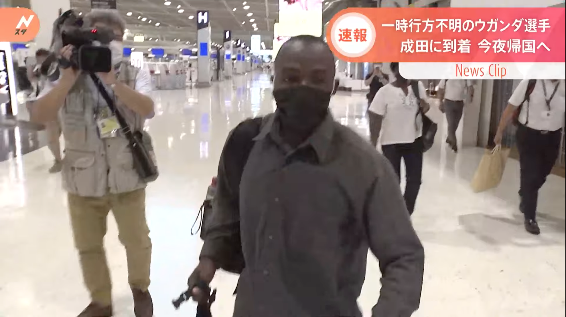 烏干達20歲的舉重選手塞奇托萊科逃跑後本想留在日本，但在經勸說後決定返國。（翻攝自「TBS NEWS」YouTube）