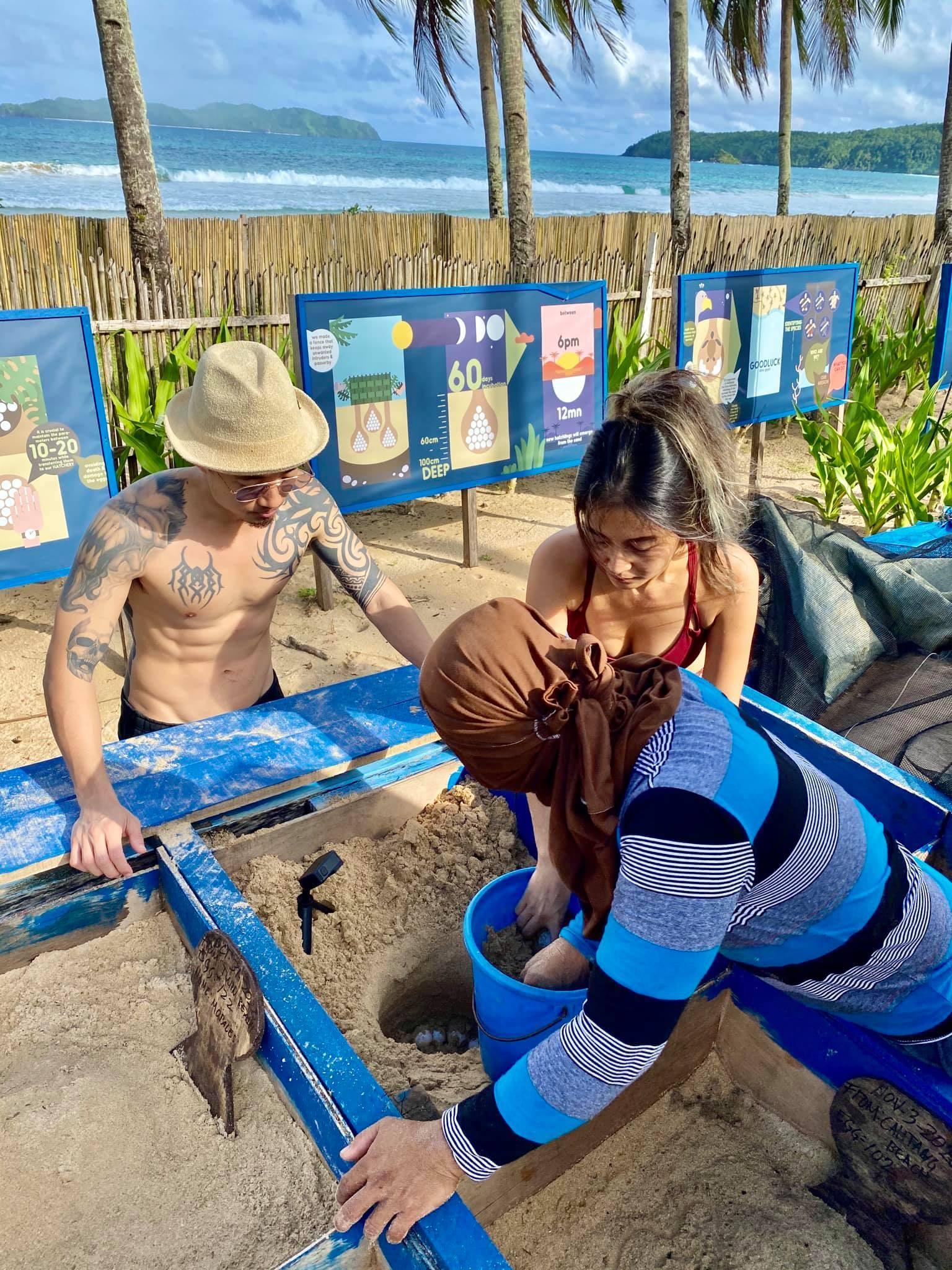 遷移海龜蛋放入復育格內。（深深愛上愛妮島、IG：oceangirl_sylvia提供）