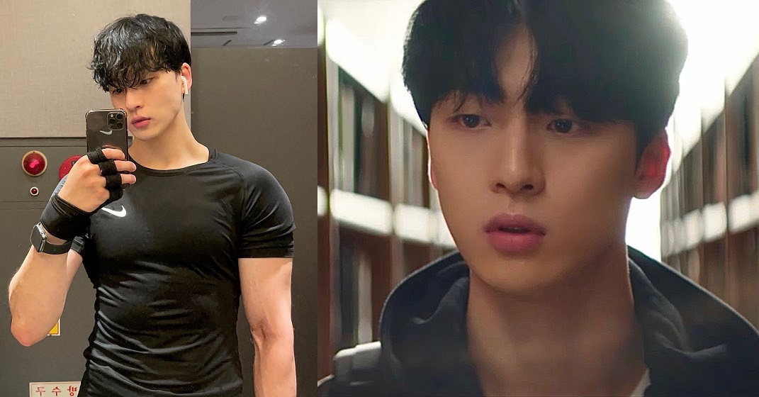 模特兒出身的金江珉（左圖）最近因演出張基龍與惠利主演的韓劇《我的室友是九尾狐》（右圖）打開知名度。（翻攝自金江珉Instagram）