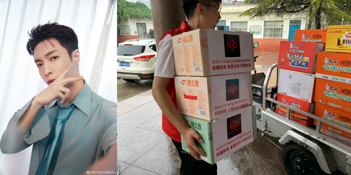 張藝興捐出107萬元救難物資,昨上午便已送到河南災區。(左翻攝張藝興微博,右翻攝音樂人微博)
