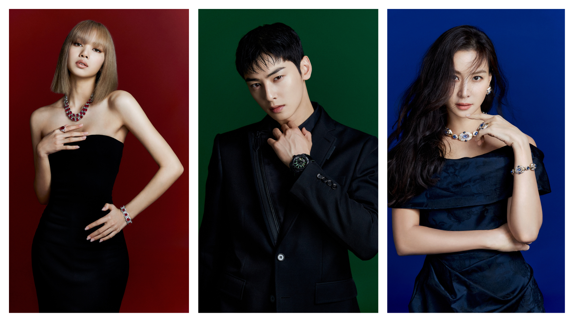 BVLGARI在韓國首爾的Hangaram美術館舉辦「寶格麗色彩 BVLGARI COLORS」特展，邀請到Lisa、車銀優、高素榮3人搶先看，更拍攝時髦的大片。（BVLGARI提供）