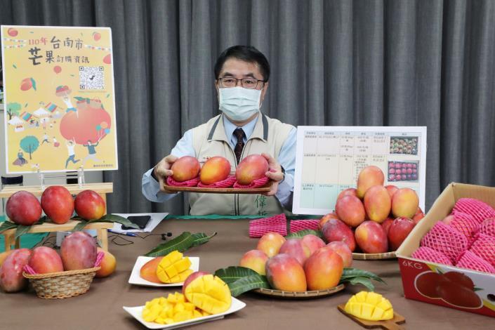 台南市長黃偉哲行銷芒果。（台南市政府提供）