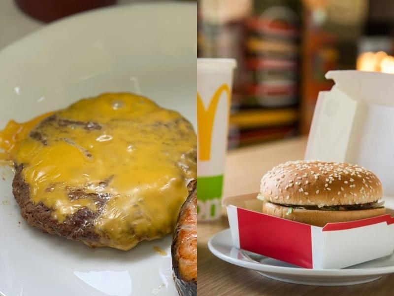 一位網友利用好市多買到的食材做出「起司漢堡排」(左),與麥當勞的口味「超激似」。(翻攝自臉書社團「Costco好市多商品經驗老實說」、本刊資料照)