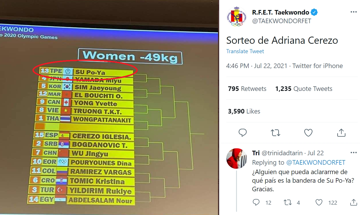 台灣好手蘇柏亞的名字意外在西班牙語使用者間引發話題。（翻攝自@TAEKWONDORFET推特）