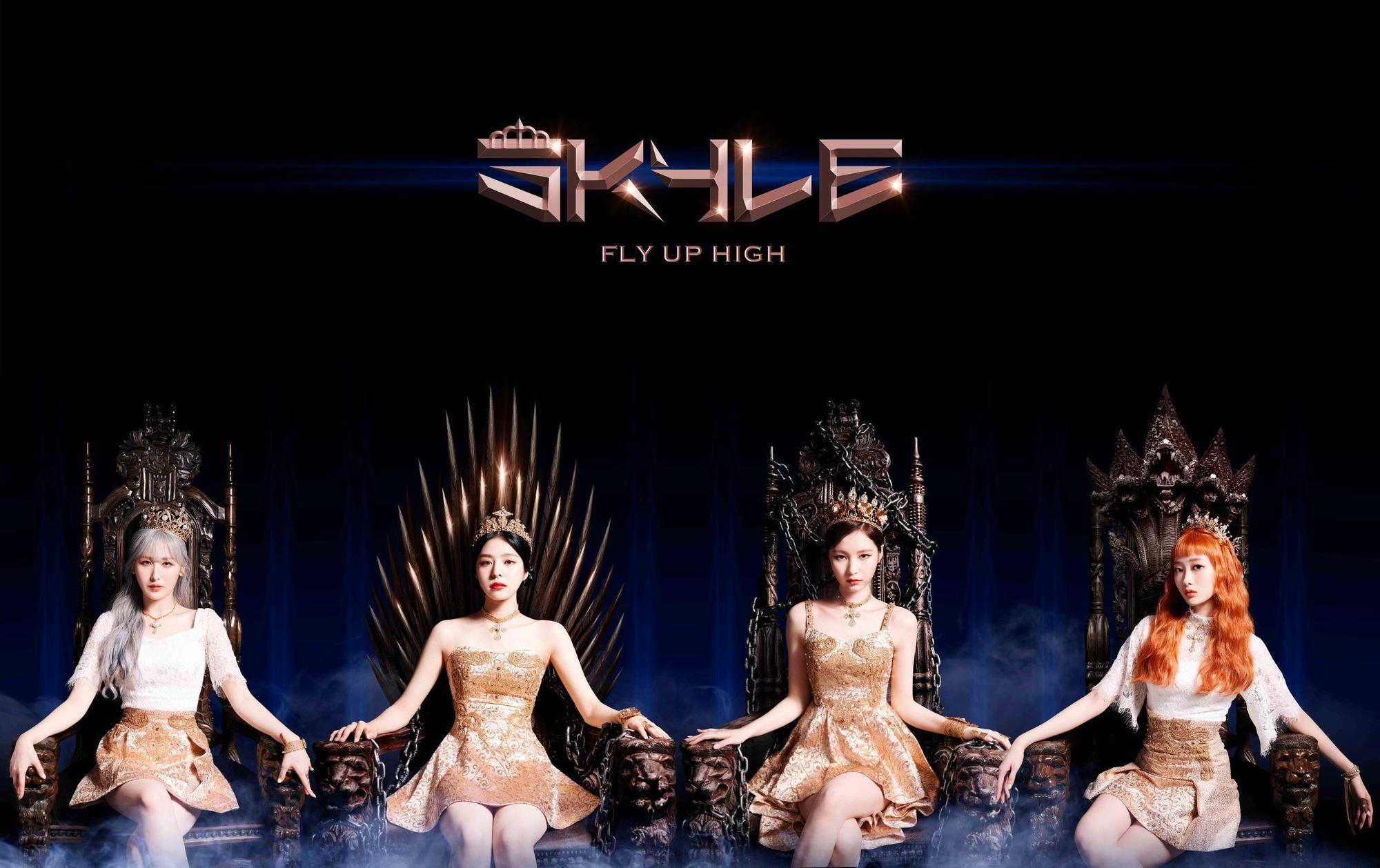 中韓合作新人女團「SKYLE」宇晴（左起）、ERIN、采炫、GINNY出道日延後半個月，確定於下月4日正式進軍歌壇。（GOOD LUCK ENTERTAINMENT提供）