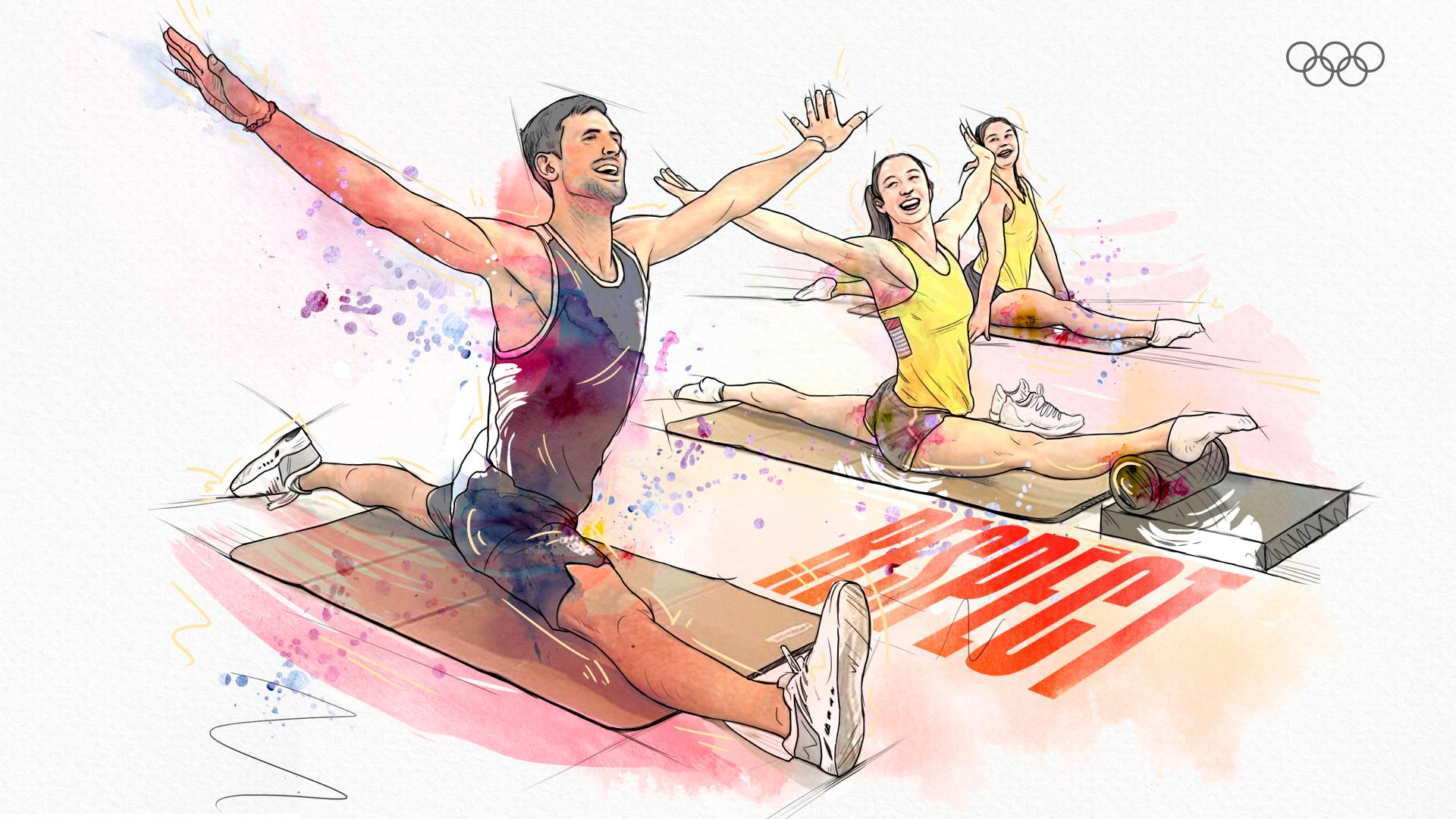 奧運官方特別畫了水彩版的喬科維奇拉筋圖。（翻攝Olympics推特）