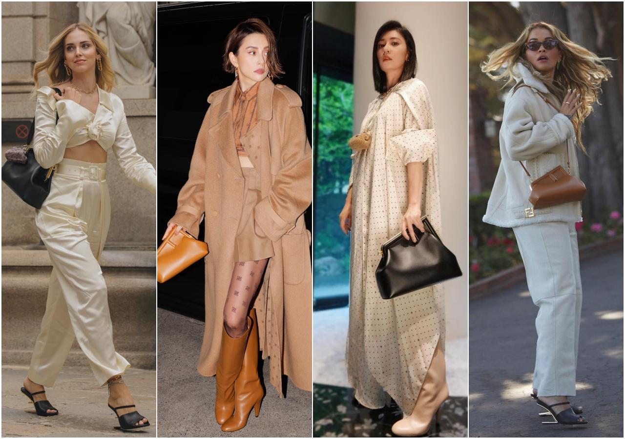 .(左起)Chiara Ferragni、米倉涼子、賈靜雯、Rita Ora這幾位不同國家的女性代表,紛紛搶搭FENDI First包款列車,並以自我的獨到美感,詮釋出迥異的個人風格。(合成照片,FENDI提供)