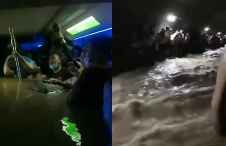 鄭州地鐵衝進灌滿洪水的地下軌道,釀成嚴重死傷。(翻攝微博)