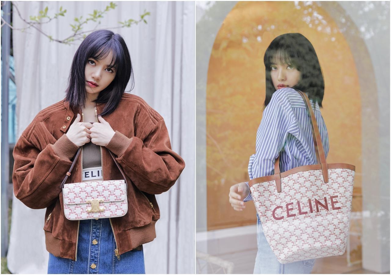 LISA以不同的服裝風格,演繹CELINE七夕情人節膠囊系列的兩款肩背包。(CELINE提供)