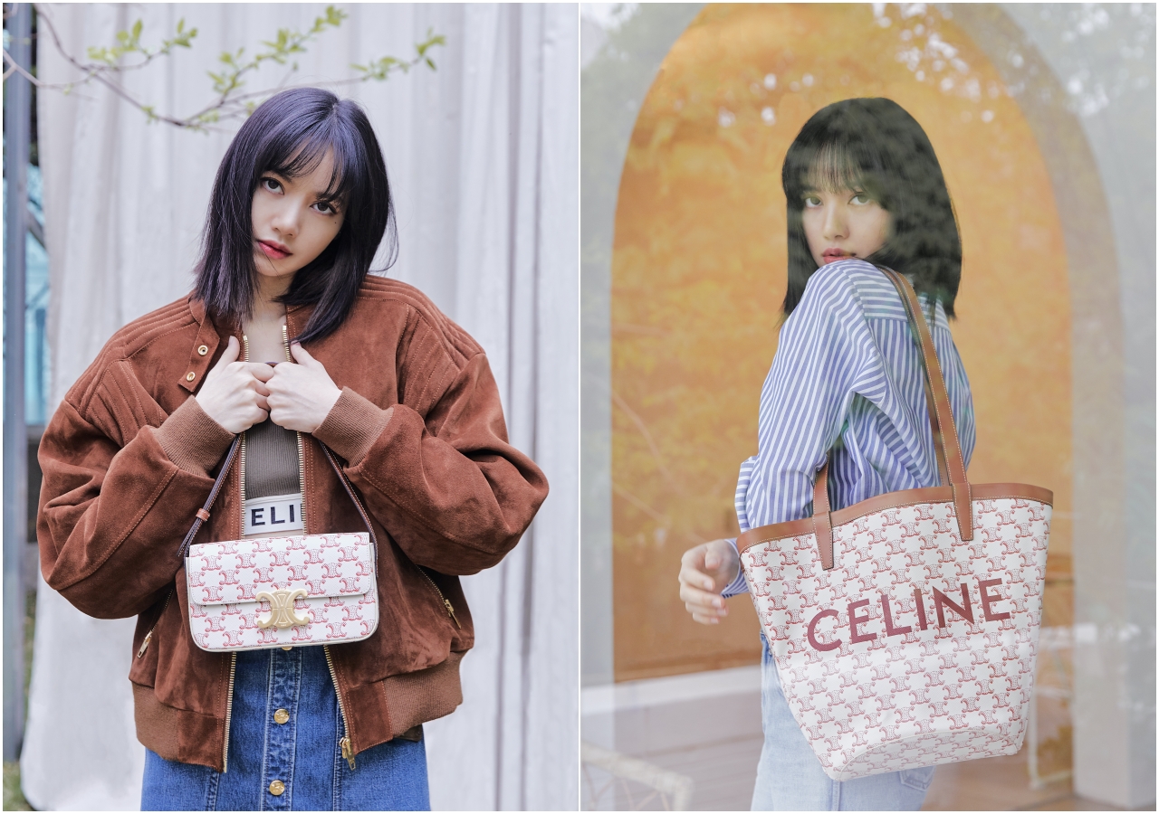 LISA以不同的服裝風格，演繹CELINE七夕情人節膠囊系列的兩款肩背包。（CELINE提供)
