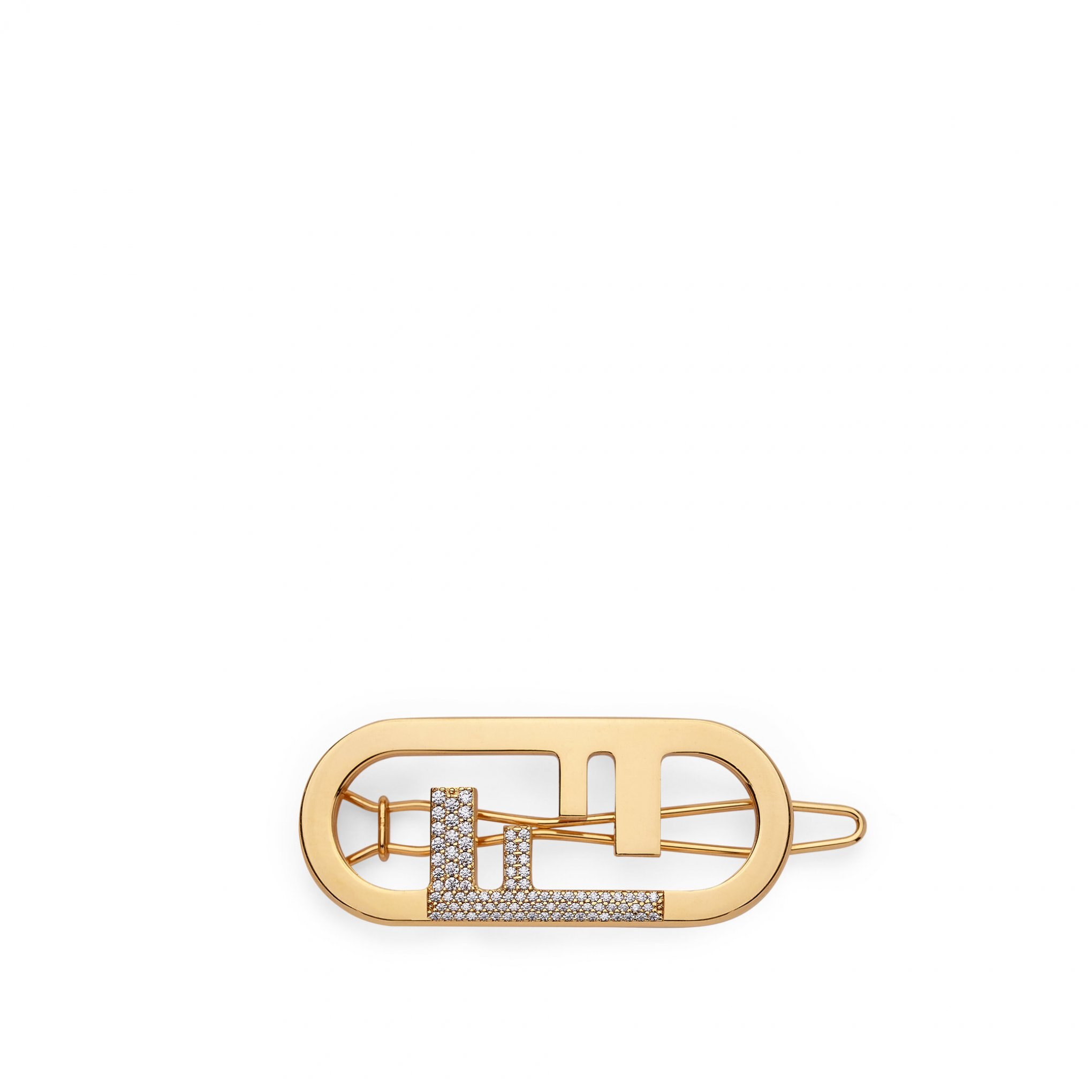 FF LOGO造型水鑽髮夾 NT$14,200。(FENDI提供)