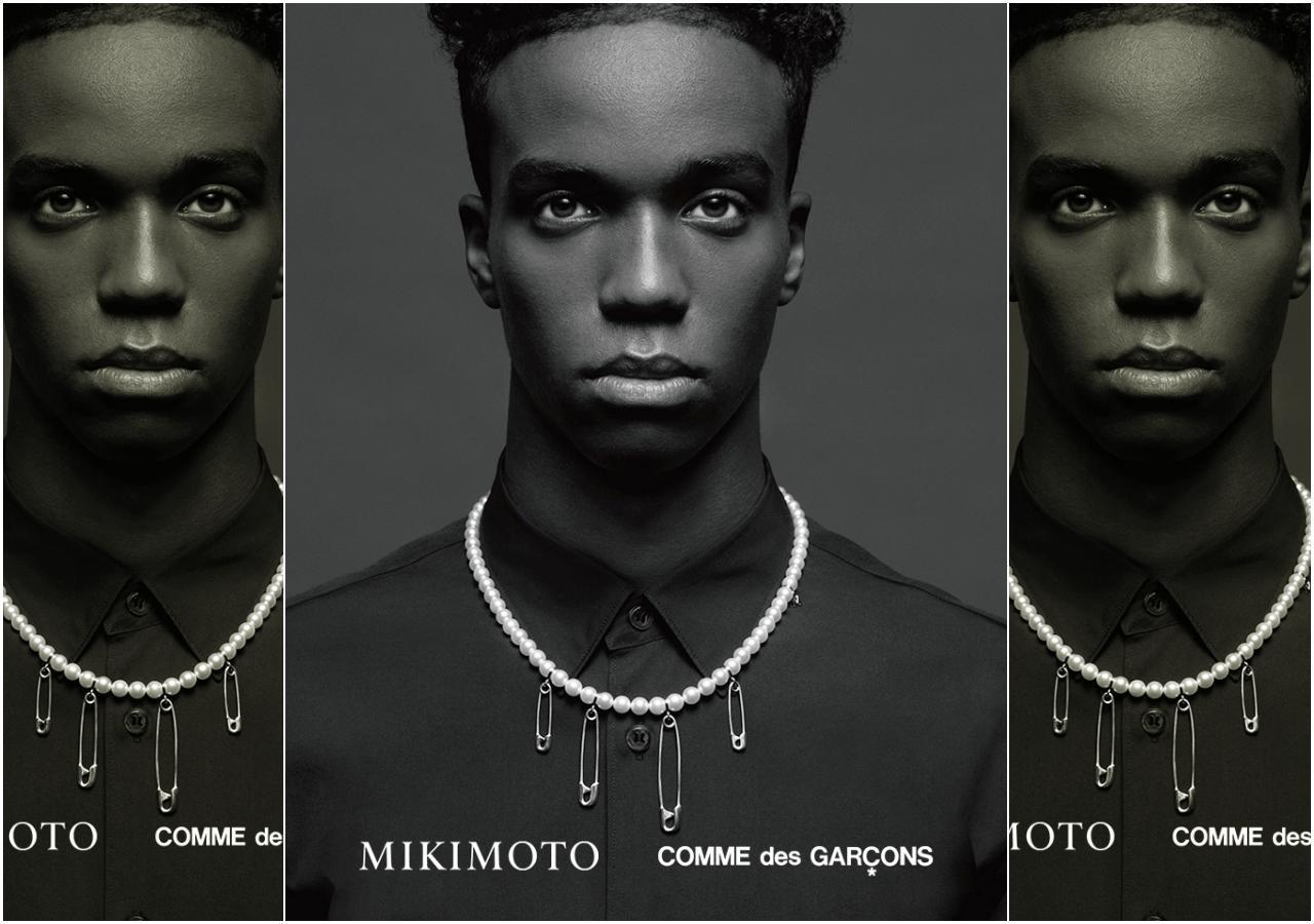 MIKIMOTO x COMME des GARÇONS二度合作,以別針、鉚釘、尖牙與珍珠做出反差卻完美的結合。別針綴飾款NT$210,000(MIKIMOTO提供)