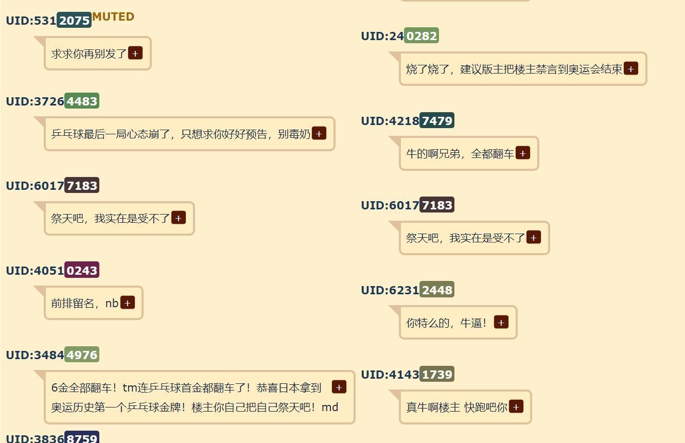 連原本被視為奪金大熱門的桌球都被翻盤，中國網友求原po別再發文了。（翻攝自NGA網站）