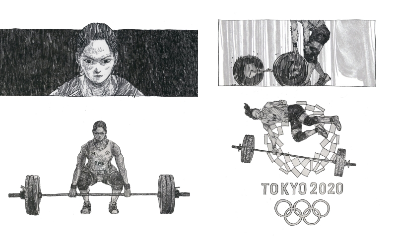 香港漫畫家柳廣成在我國「舉重女神」於東奧奪金後，曬出自己的素描圖，還稱被郭婞淳的「反差萌」萌到。（翻攝自柳廣成臉書，已獲得授權）
