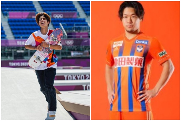 日本選手堀米雄斗（左）奪金牌後，有不少粉絲湧入足球選手「堀米悠斗」（右）的推特帳號祝賀。（翻攝自堀米雄斗IG、堀米悠斗推特）