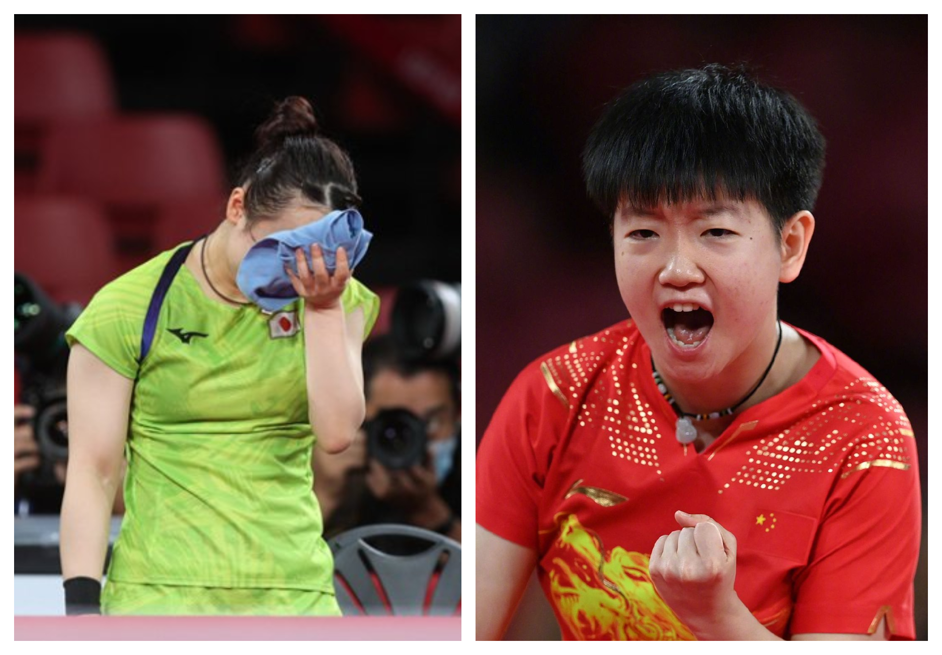 孫穎莎(右圖)在準決賽4:0血洗伊藤美誠。(翻攝微博)