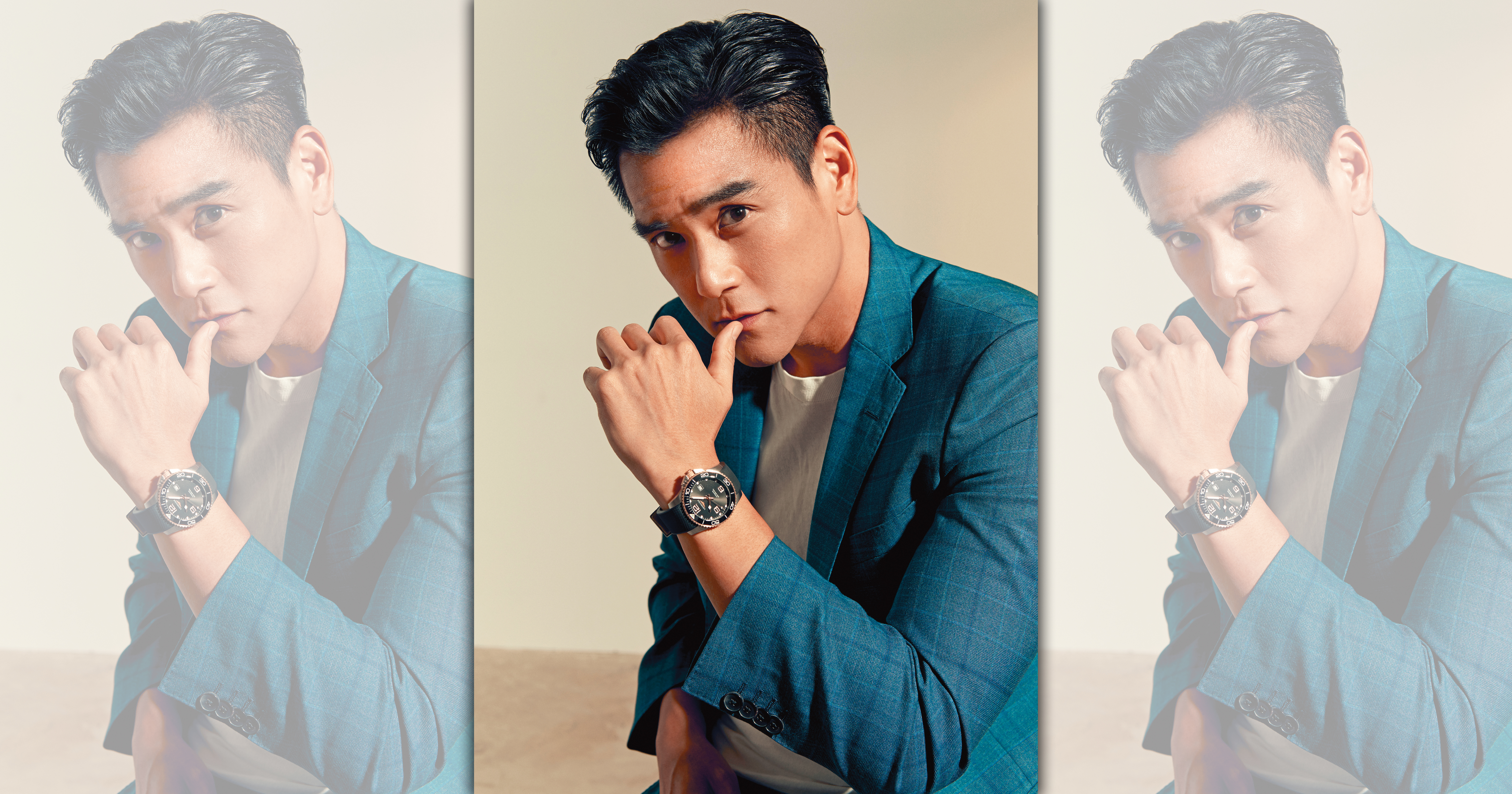 彭于晏為浪琴表深海征服者系列拍攝宣傳照，好想變成那根大拇指…