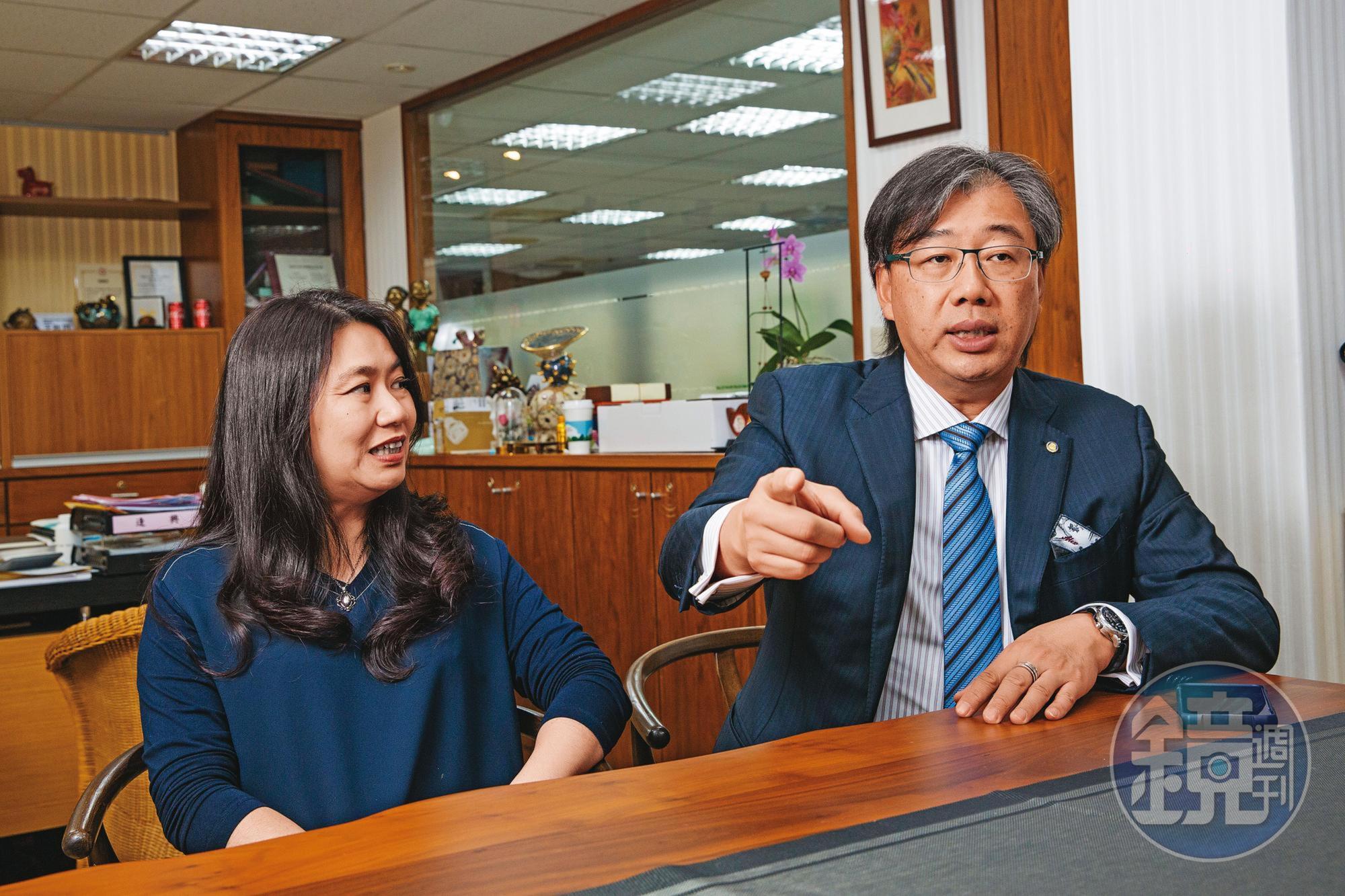 王秋月（左）是嘉義製材所第三代千金，廖天倫（右）當年為了打動岳母奮發創業，逢興生技算是另類愛的結晶。