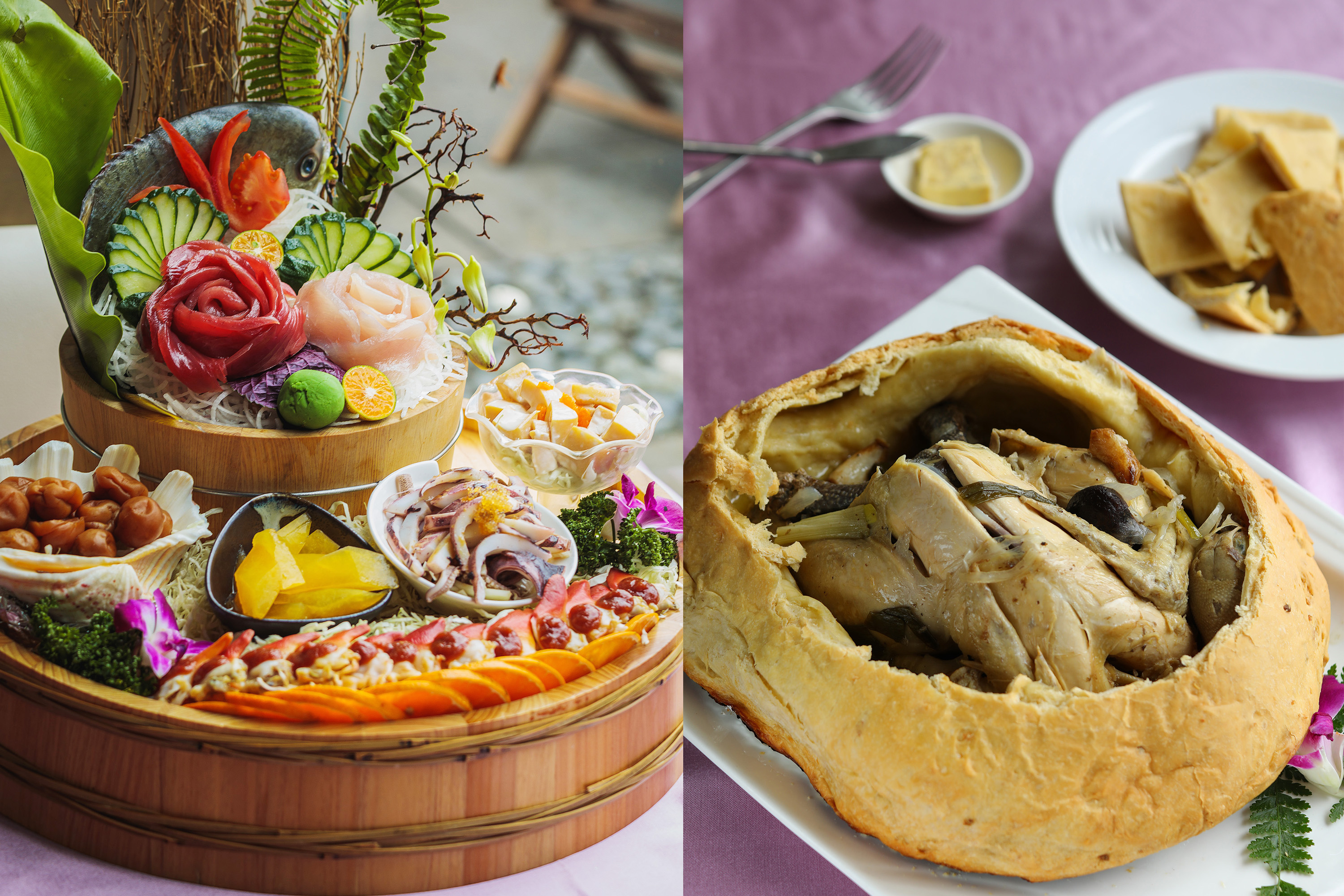 除了微酵廚房的料理體驗，「藏酒酒莊」餐廳也提供無菜單料理，像是「藏酒麵包雞」與「藏酒山海拼盤」都是招牌菜色，能夠品嘗到融入宜蘭與酒莊特有的食材。（無菜單料理，600元起／人）