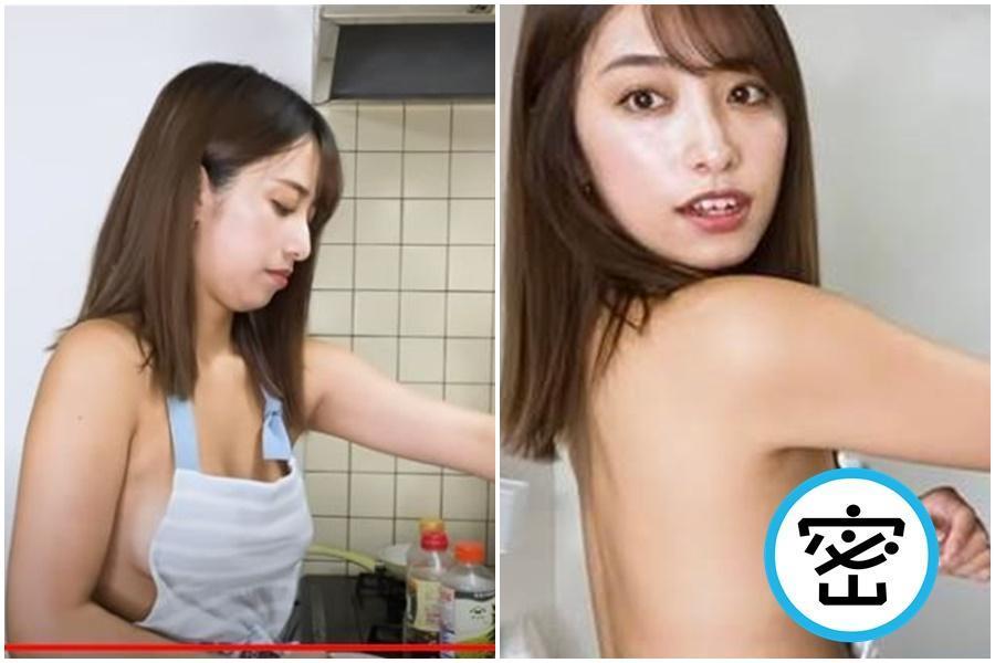 高梨瑞樹裸體穿圍裙做菜，引起暴動。（翻攝自高梨瑞樹YouTube）