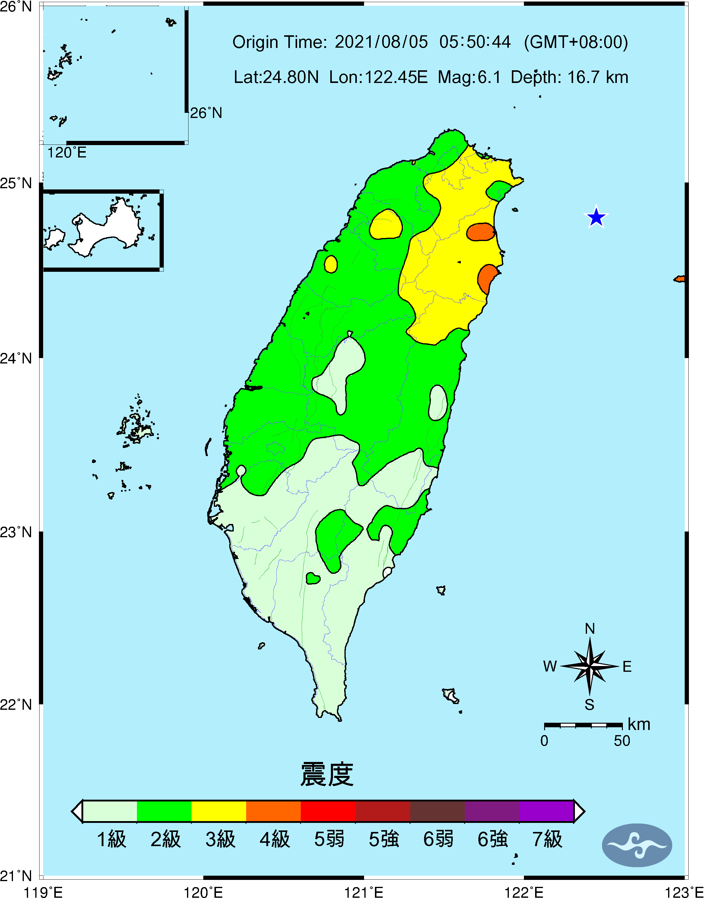 0550規模達6.1地震全台有感。(翻攝自中央氣象局)