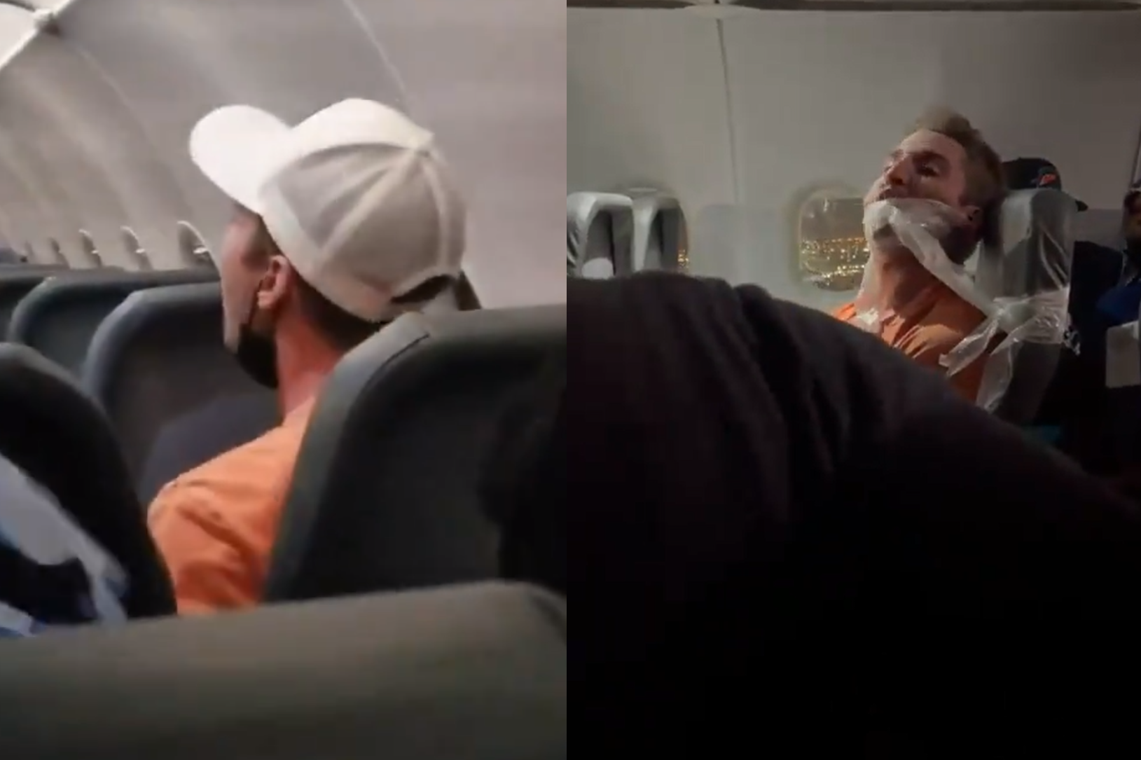 男子疑似喝多了，在飛機上騷擾並攻擊空服員。（翻攝自Sam Sweeney推特、k9spams推特）