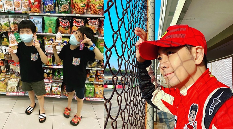 林志穎的太太陳若儀分享，雙胞胎兒子2個月不出門後，到小7的喜悅表情。（翻攝自陳若儀IG、林志穎臉書）