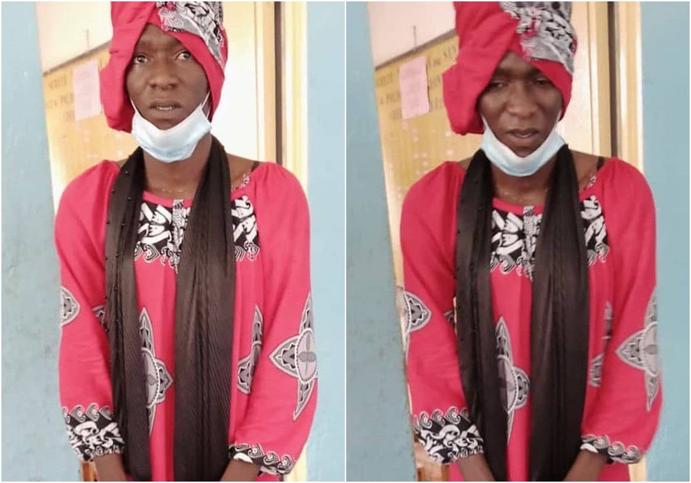 西非國家一名男大生扮女裝替女友考試，聲稱都是為了愛。（翻攝推特）