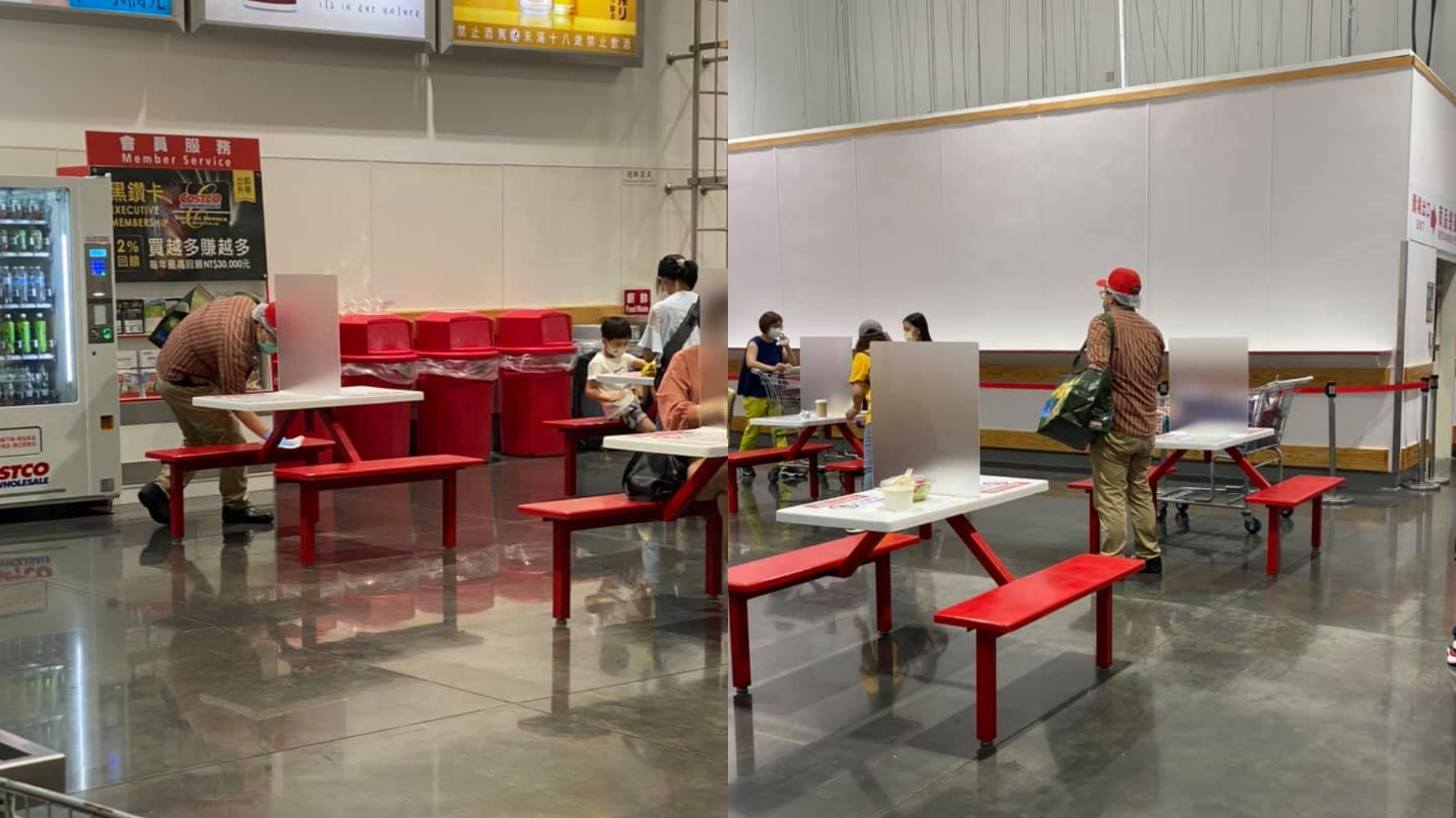 網友貼出好市多員工消毒內用區的畫面。(翻攝自臉書社團「Costco好市多 商品經驗老實說」)