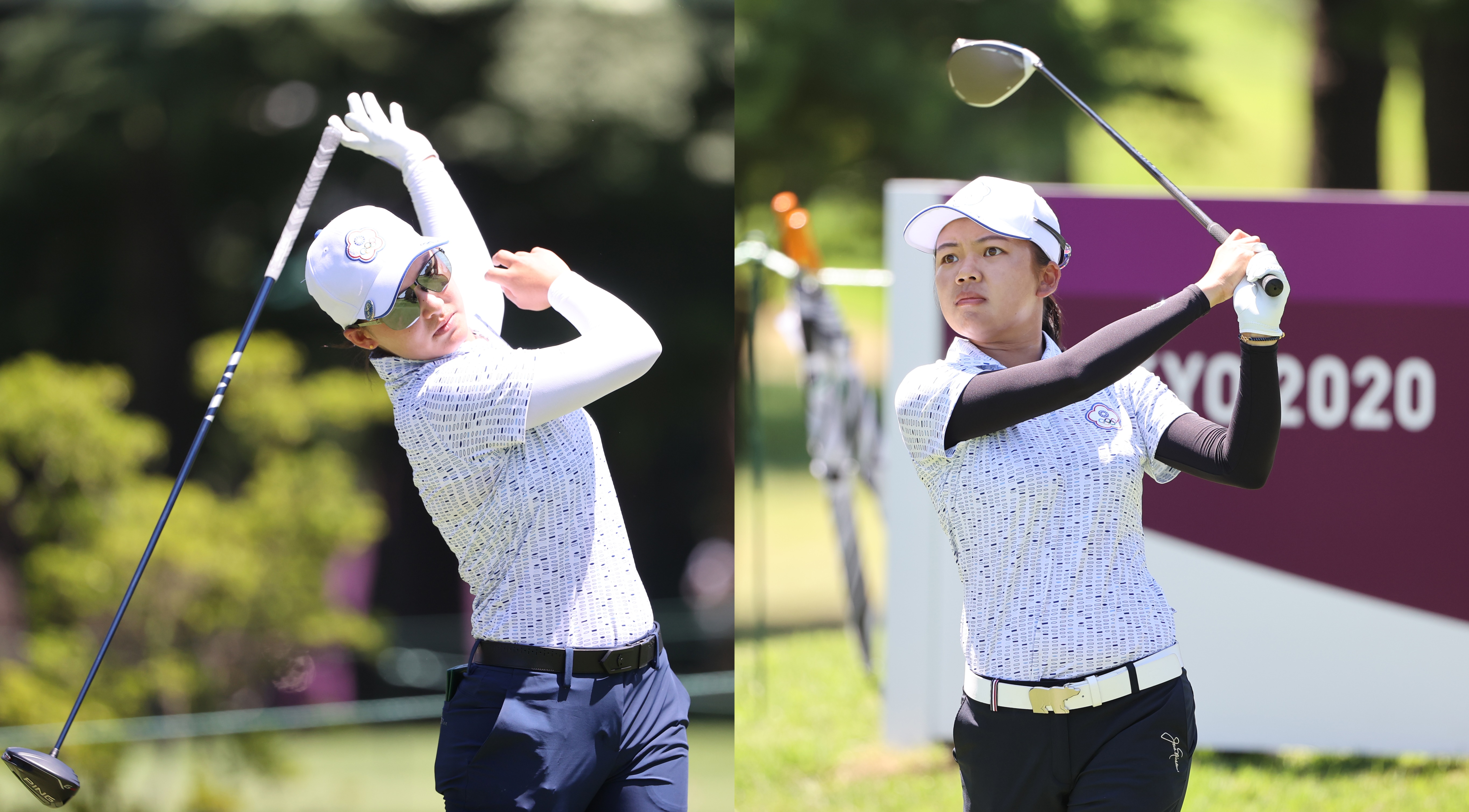 徐薇淩（右）、李旻（左）今進行女子高球第二輪比賽，兩人目前並列第11。（體育署提供）