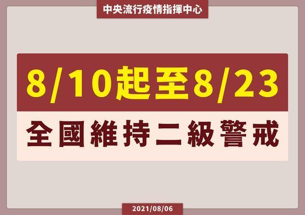 指揮中心宣布維持二級警戒至8月23日。(指揮中心提供)
