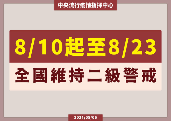 指揮中心宣布維持二級警戒至8月23日。(指揮中心提供)