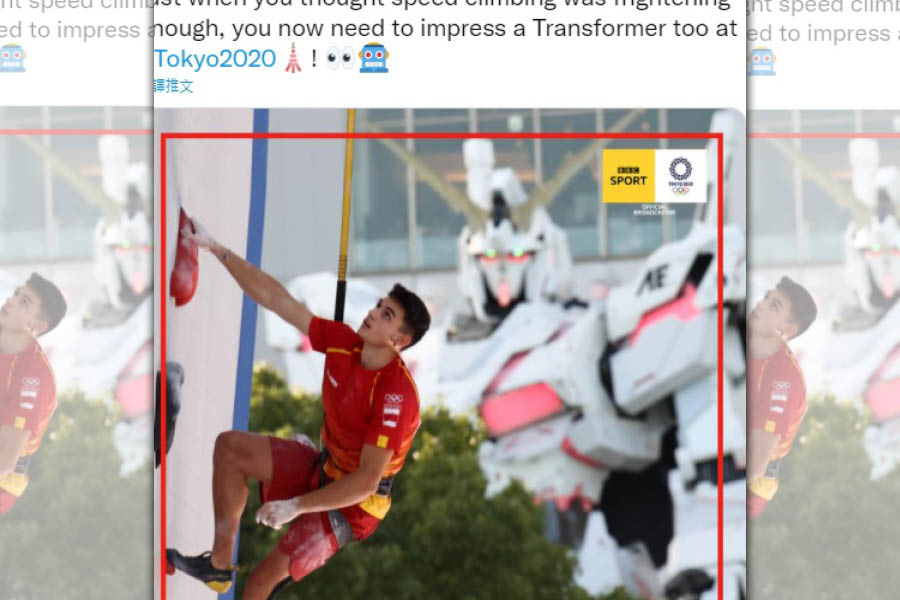 BBC體育頻道把「鋼彈」說成「變形金剛」，引發網友朝聖。（翻攝Twitter@BBCSport）