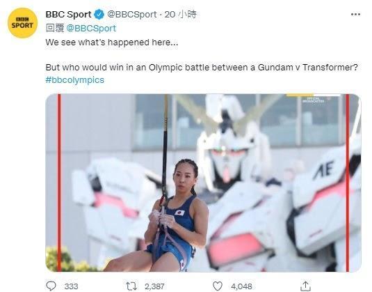 BBC回覆網友，要大家比較鋼彈跟變形金剛誰比較強。（翻攝Twitter）