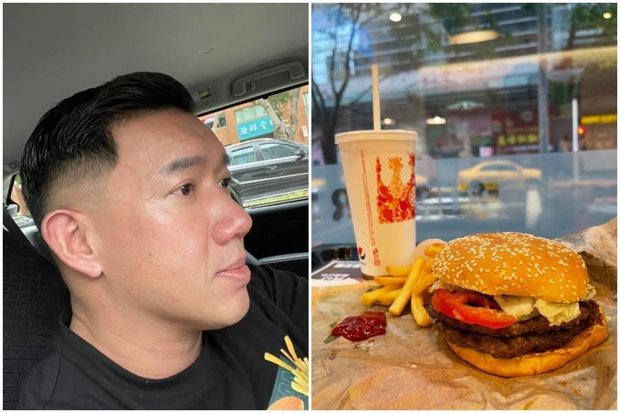 杜汶澤在疫情降級後特意出門吃飯,內用第一餐選擇吃漢堡薯條;他近日忙得不可開交,除去屏東看自家產品外,也出門去逛夜市。(翻攝自杜汶澤臉書)