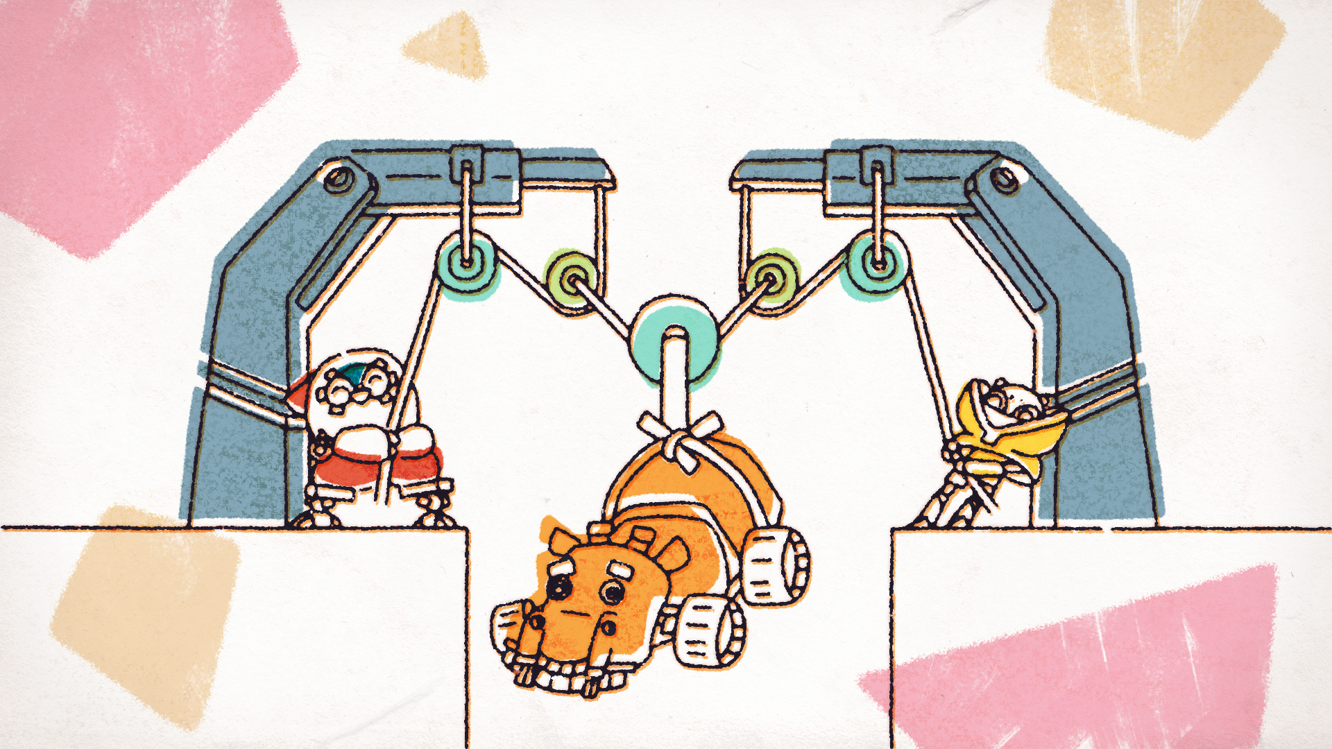 《歐米天空》以趣味動畫短片呈現科普知識,圖為講解「滑輪」原理。(公視提供)