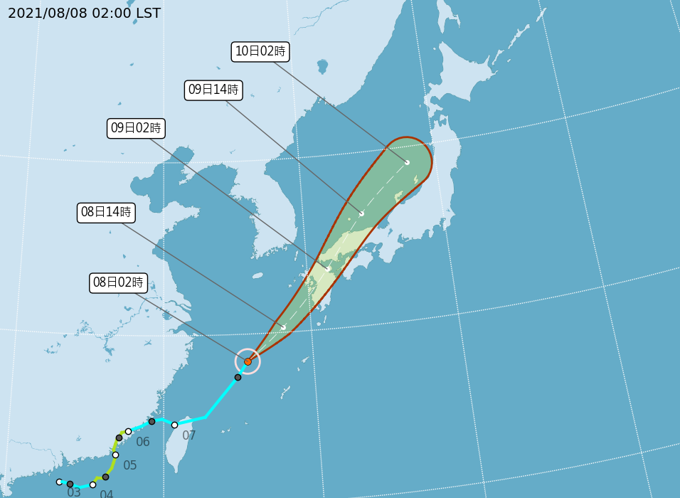 氣象局表示，盧碧將朝日本方向前進，逐漸遠離台灣。（翻攝自中央氣象局）