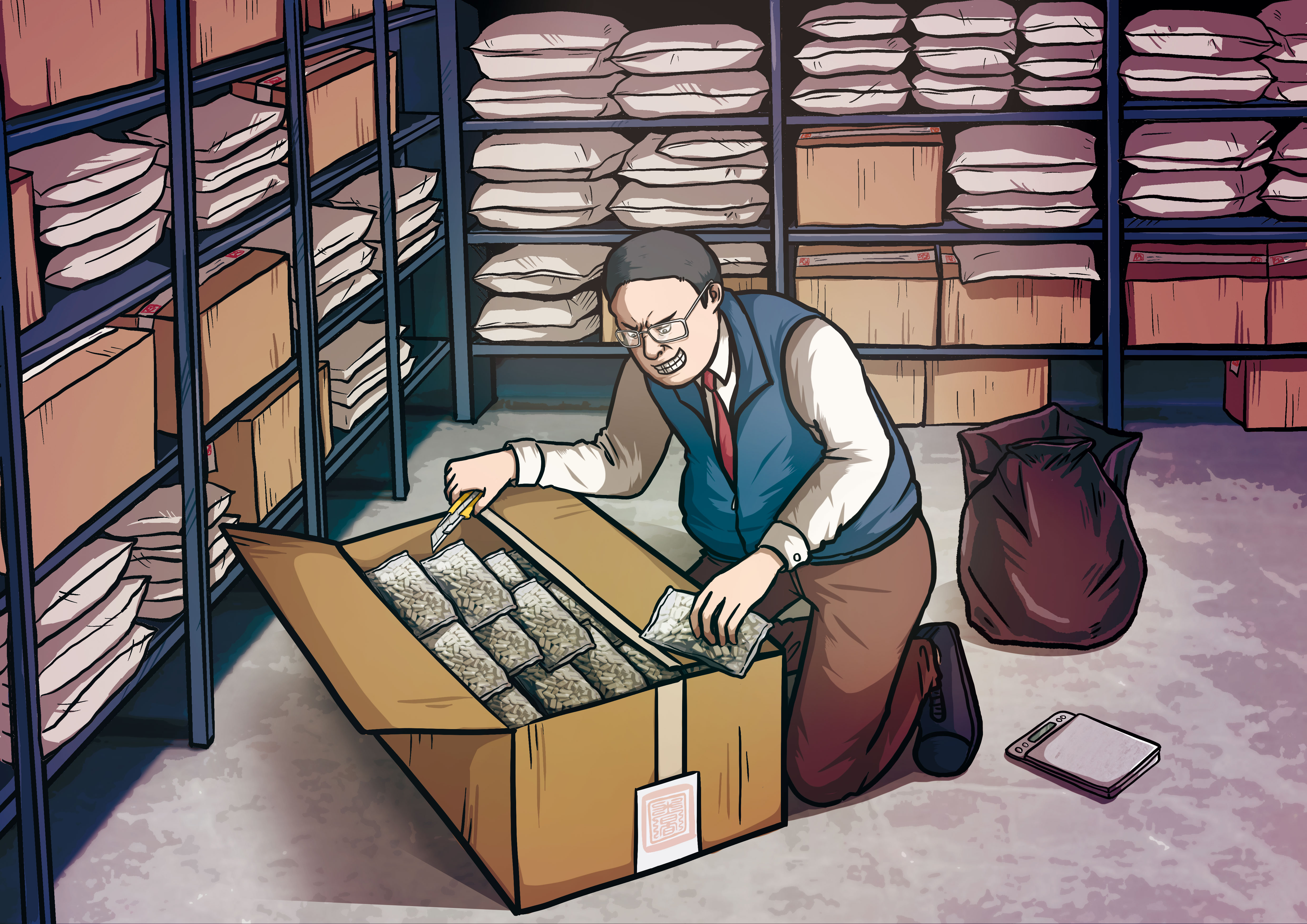 徐宿良利用農曆過年或假日值班，偷偷潛進航基站辦公室，用預藏化工原料調包毒品，再交由毒梟轉賣。（示意圖）