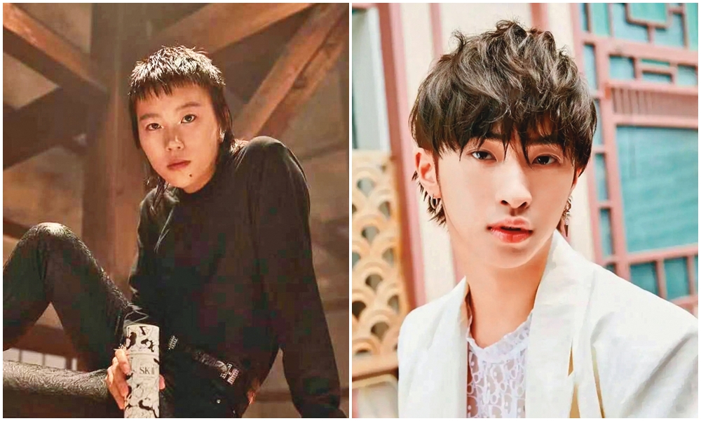 經專業團隊打造，庾恩利（右）可說大變身，造型改走韓系花美男風，並以王菲之女竇靖童（左）當出道指標。（左圖翻攝自竇靖童IG、右圖翻攝自熊猫八卦微博）