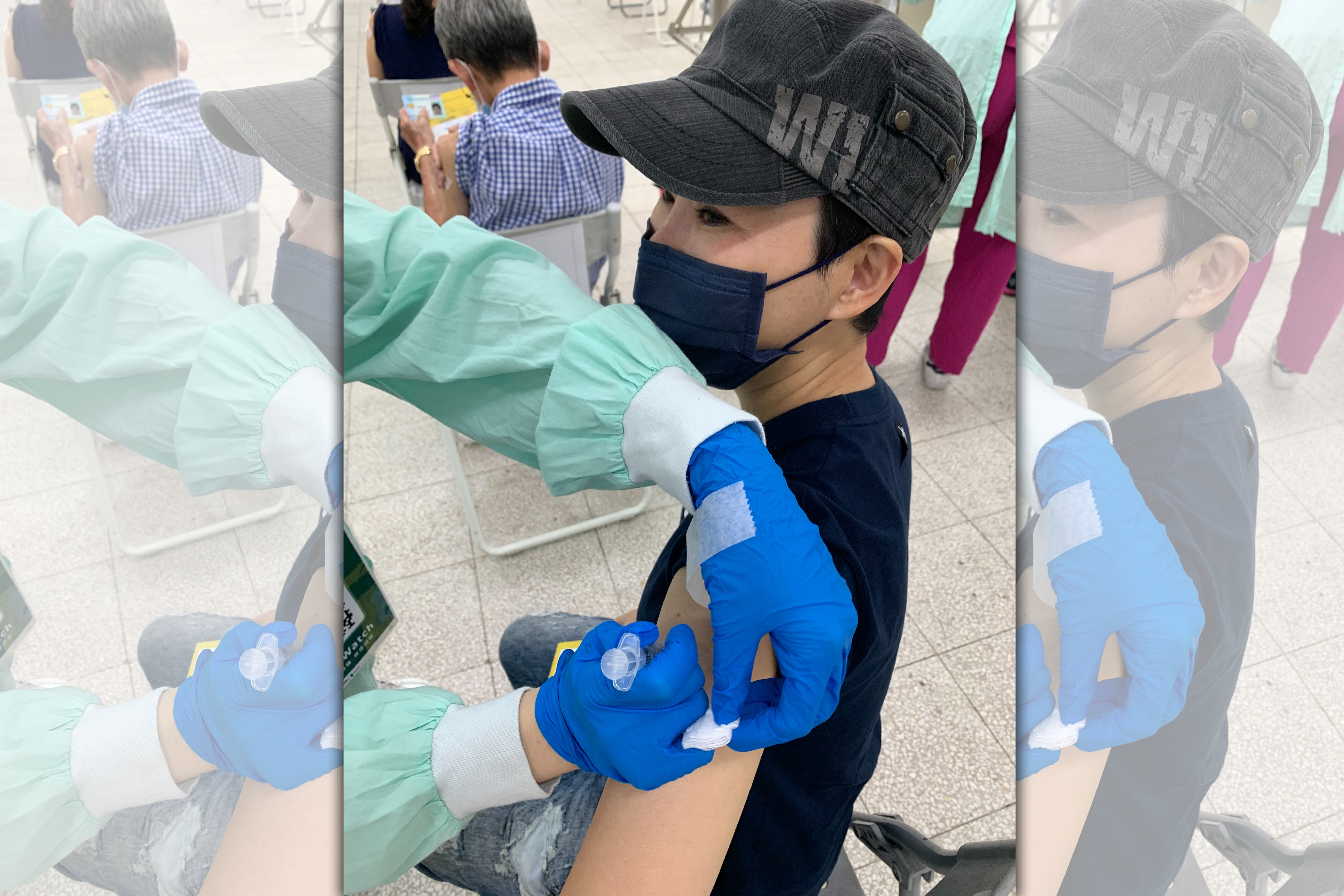 詹雅雯打疫苗，還讓許常德幫忙拍照。（寬寬整合行銷提供）