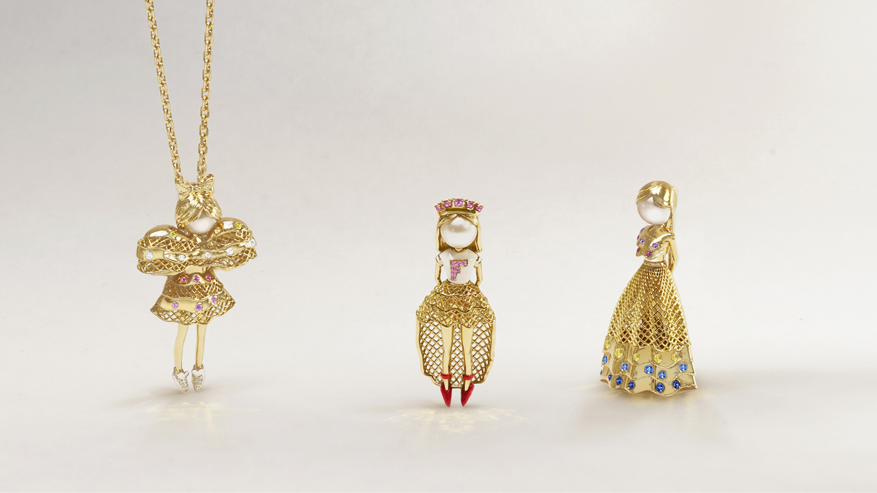 FRED與日本藝術家小泉智貴推出Fredy's Tomo's Dolls聯名限定珠寶系列，台灣將於9月1日上市。（FRED提供）